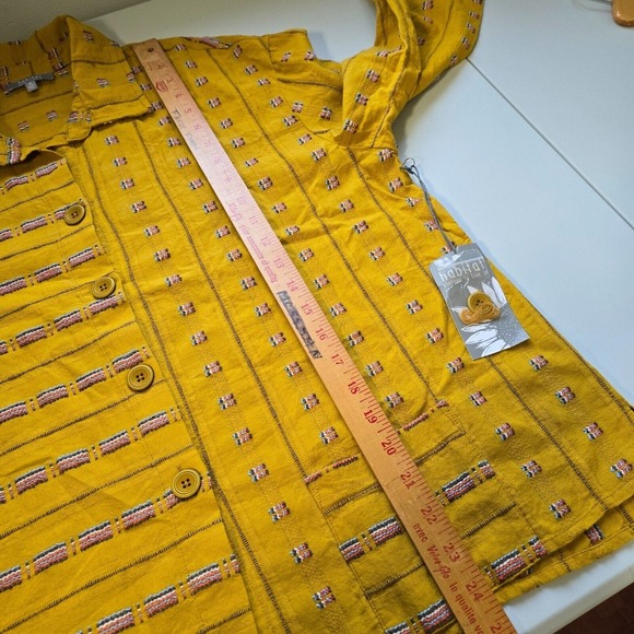 Habitat Clothes Top Womens Medium Yellow Button Up Long Sleeve Geometric - Picture 12 of 14
